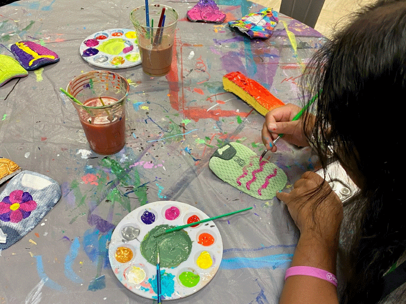 A child does an art project